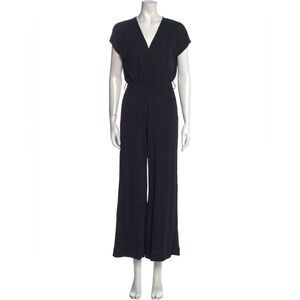 Miguelina Black‎ V Neck Elastic Waistband Wide Leg Jumpsuit Size L